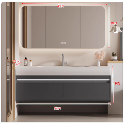 36"- 60" Wall Mounted Solid Wood Single Sink Bathroom Vanity Set with Smart Sensor Light and Mirror