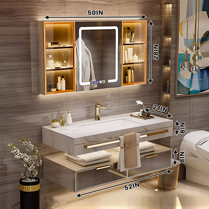 36"- 78" Bathroom Vanity with Glass Door Mirror Cabinet and Sink