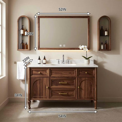 36"-64"Walnut Single Bathroom Vanity with Marble Countertop & LED Backlit Mirror