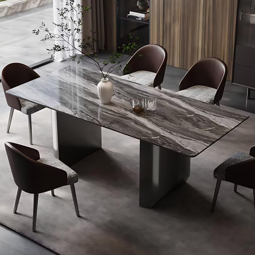 55.11:-70.86"Luxury Grey Marble Dining Table Set with 6 Upholstered Chairs for Home