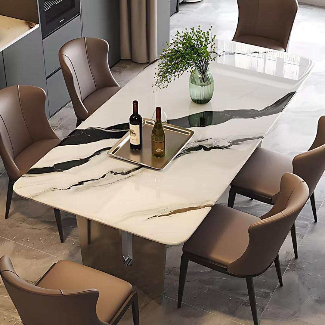 55.11"-70.86"Modern Ink Wash Marble Dining Table Set for 6, Luxury Stone Top with Metal Base