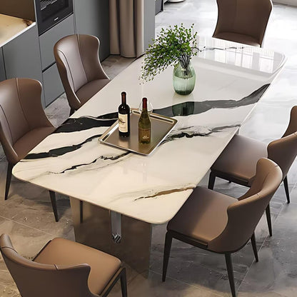 55.11"-70.86"Modern Ink Wash Marble Dining Table Set for 6, Luxury Stone Top with Metal Base