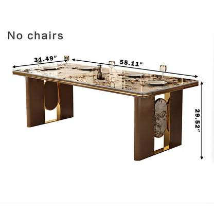 55.12"-70.86"Luxury White Marble Dining Table Set with 8 Chairs, Gold Trim
