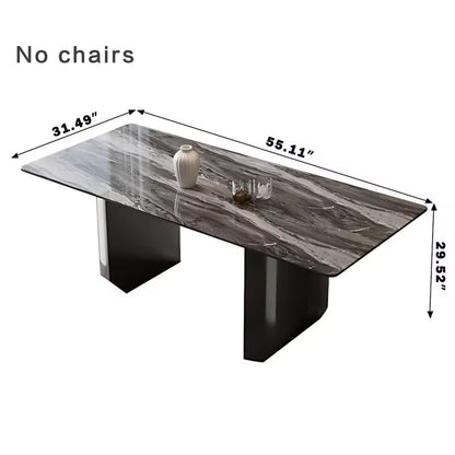 55.11:-70.86"Luxury Grey Marble Dining Table Set with 6 Upholstered Chairs for Home