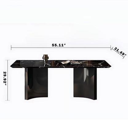55.11"-70.86"Modern Black Marble Dining Table Set with 6 Chairs