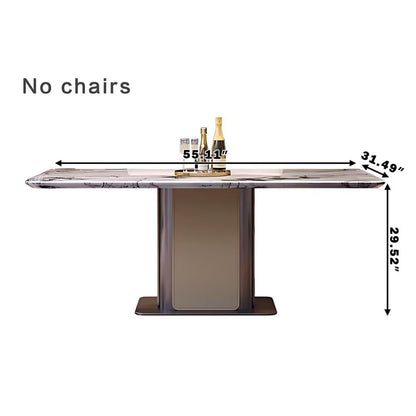 55.11"-70.86"Luxury White Marble Dining Table Set with 6 Upholstered Chairs for Home