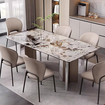 55"-71"Luxury Sintered Stone Dining Table, Rectangular with Marble-Look Top & Metal Base