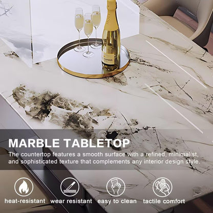 55.11"-70.86"Luxury White Marble Dining Table Set with 6 Upholstered Chairs for Home