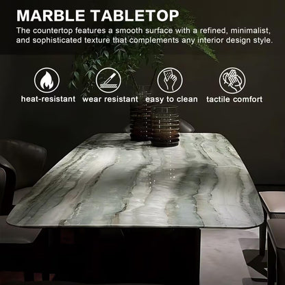 55.11"-70.86"Rectangular Sintered Stone Dining Table, Luxury White Marble Top with Veins