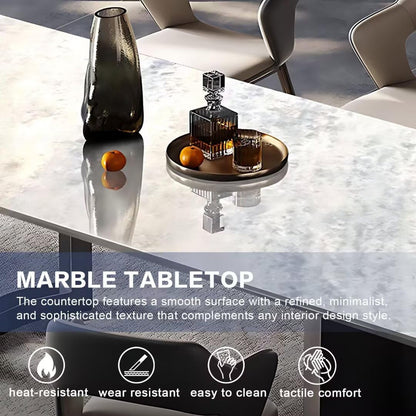 55.11"-70.86"Modern Cloud White Marble Dining Table Set with 6 Chairs
