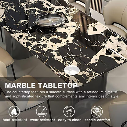 55.11"-70.86"Modern Black & White Marble Dining Table Set with 6 Chairs for Home