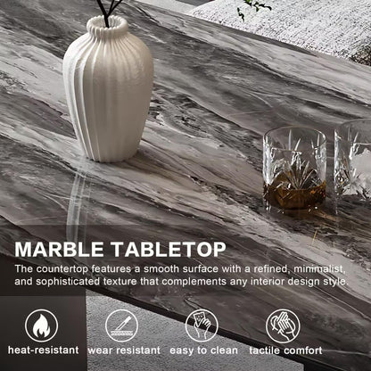 55.11:-70.86"Luxury Grey Marble Dining Table Set with 6 Upholstered Chairs for Home