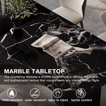 55.11"-70.86"Modern Black Marble Dining Table Set with 6 Chairs