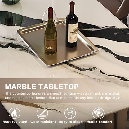 55.11"-70.86"Modern Ink Wash Marble Dining Table Set for 6, Luxury Stone Top with Metal Base