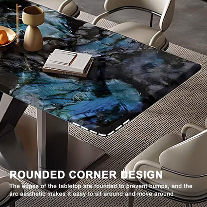55.11“-70.86”Luxury Marble Dining Table with Polished Surface & Metal Base for 6 People