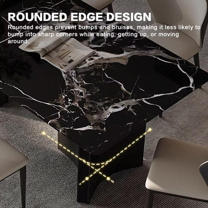 55.11"-70.86"Modern Black Marble Dining Table Set with 6 Chairs