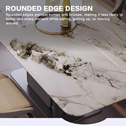 55.11"-70.86"Luxury White Marble Dining Table Set with 6 Upholstered Chairs for Home