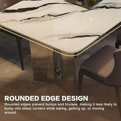 55.11"-70.86"Modern Ink Wash Marble Dining Table Set for 6, Luxury Stone Top with Metal Base