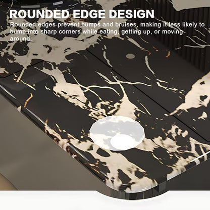 55.11"-70.86"Modern Black & White Marble Dining Table Set with 6 Chairs for Home