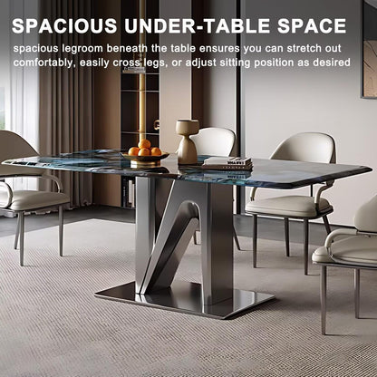 55.11“-70.86”Luxury Marble Dining Table with Polished Surface & Metal Base for 6 People