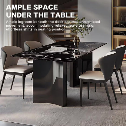 55.11"-70.86"Modern Black Marble Dining Table Set with 6 Chairs