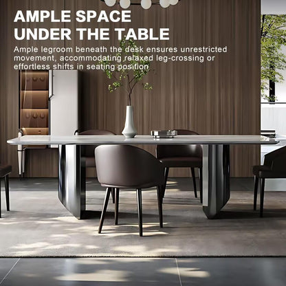 55.11"-70.86"Rectangular Sintered Stone Dining Table, White Marble Top with Black Metal Base