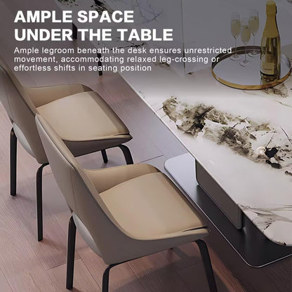 55.11"-70.86"Luxury White Marble Dining Table Set with 6 Upholstered Chairs for Home