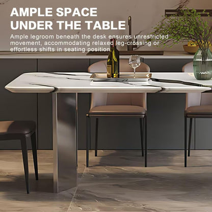 55.11"-70.86"Modern Ink Wash Marble Dining Table Set for 6, Luxury Stone Top with Metal Base