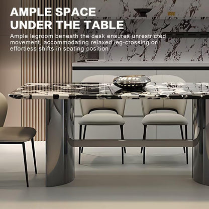 55.11"-70.86"Modern Black & White Marble Dining Table Set with 6 Chairs for Home
