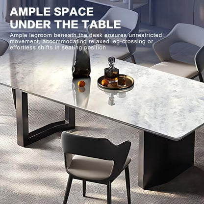 55.11"-70.86"Modern Cloud White Marble Dining Table Set with 6 Chairs