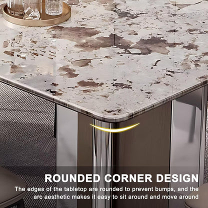 55"-71"Luxury Sintered Stone Dining Table, Rectangular with Marble-Look Top & Metal Base