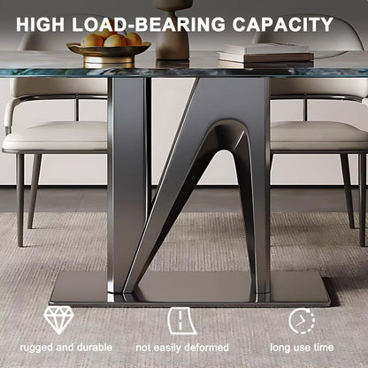 55.11“-70.86”Luxury Marble Dining Table with Polished Surface & Metal Base for 6 People
