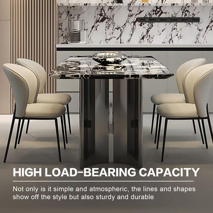 55.11"-70.86"Modern Black & White Marble Dining Table Set with 6 Chairs for Home
