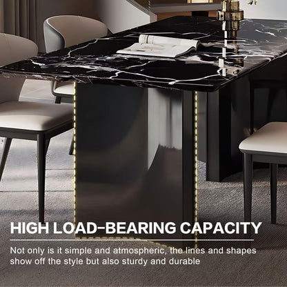 55.11"-70.86"Modern Black Marble Dining Table Set with 6 Chairs