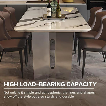 55.11"-70.86"Modern Ink Wash Marble Dining Table Set for 6, Luxury Stone Top with Metal Base