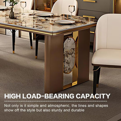 55.12"-70.86"Luxury White Marble Dining Table Set with 8 Chairs, Gold Trim