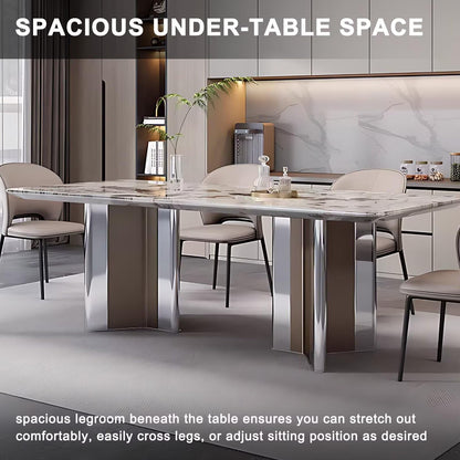 55"-71"Luxury Sintered Stone Dining Table, Rectangular with Marble-Look Top & Metal Base