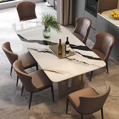 55.11"-70.86"Modern Ink Wash Marble Dining Table Set for 6, Luxury Stone Top with Metal Base