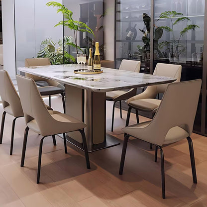 55.11"-70.86"Luxury White Marble Dining Table Set with 6 Upholstered Chairs for Home