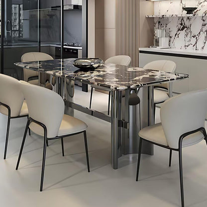 55.11"-70.86"Modern Black & White Marble Dining Table Set with 6 Chairs for Home