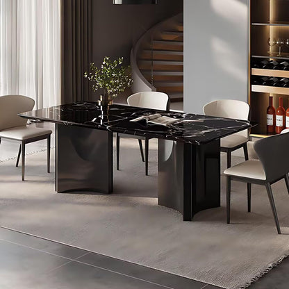 55.11"-70.86"Modern Black Marble Dining Table Set with 6 Chairs