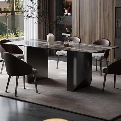 55.11:-70.86"Luxury Grey Marble Dining Table Set with 6 Upholstered Chairs for Home