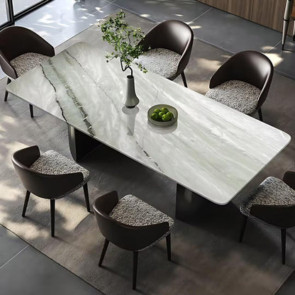 55.11"-70.86"Rectangular Sintered Stone Dining Table, Luxury White Marble Top with Veins
