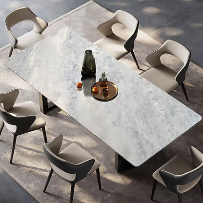 55.11"-70.86"Modern Cloud White Marble Dining Table Set with 6 Chairs