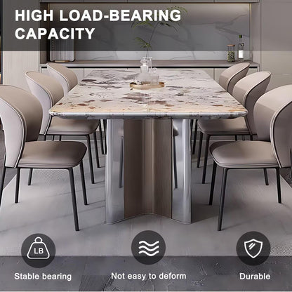 55"-71"Luxury Sintered Stone Dining Table, Rectangular with Marble-Look Top & Metal Base