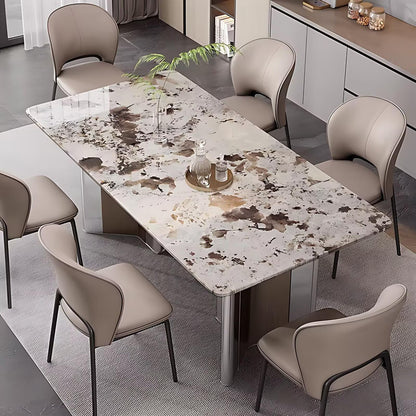 55"-71"Luxury Sintered Stone Dining Table, Rectangular with Marble-Look Top & Metal Base