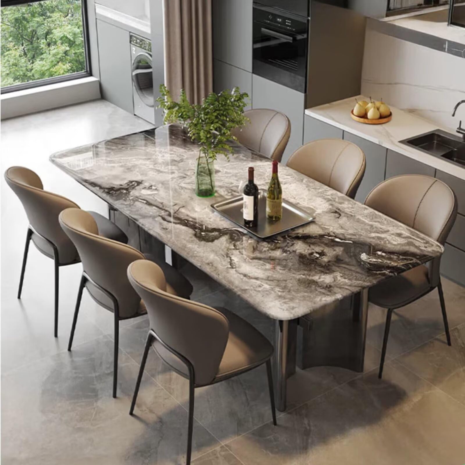 55.12"-70.87"Modern Grey Marble Dining Table Set with 6 Chairs