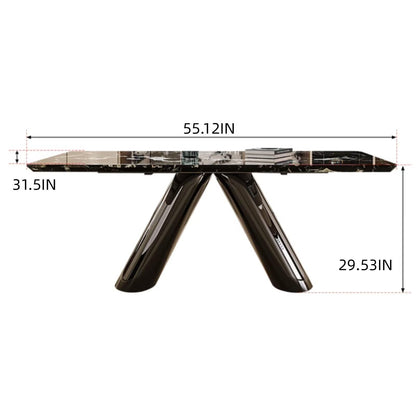55.11"-78.74"Modern Black Marble Dining Table, Luxury Rectangular Kitchen Table for 4-6 People