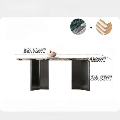 55.12"-78.74"Rectangular Sintered Stone Dining Table, Natural Veined Marble Top with Metal Base