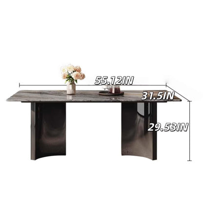 55.12"-70.87"Luxury Grey Marble Dining Table Set with 6 Upholstered Chairs